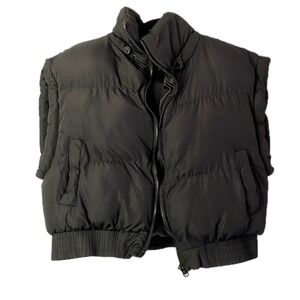 ANWND Puffer Jacket Vest Womens Large Black Quilted Full Zip Mock Neck Outerwear